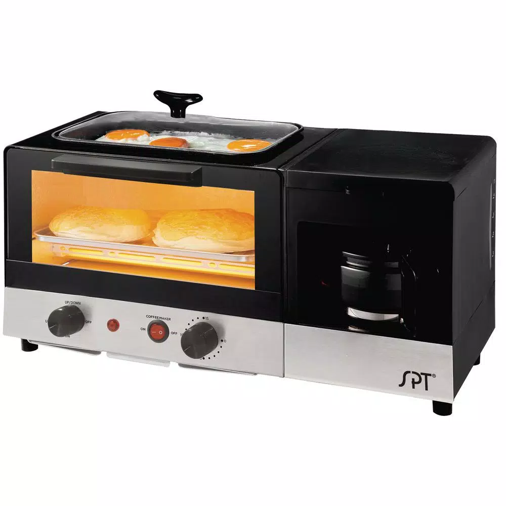 Toasters SPT Breakfast Center 1450 W 2-Slice Black And Stainless Steel Toaster Oven With Griddle And Coffee Maker - Image 6