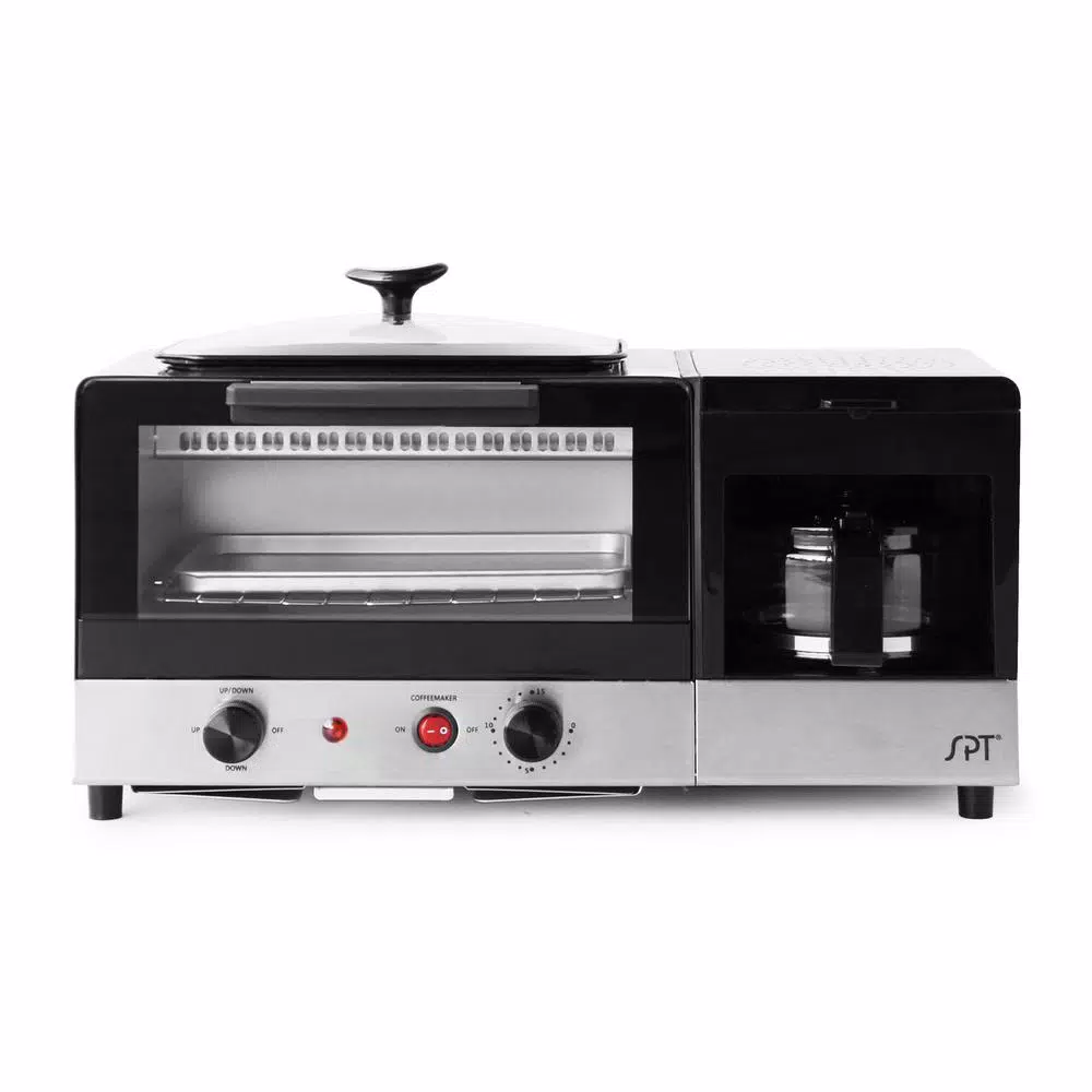 Toasters SPT Breakfast Center 1450 W 2-Slice Black And Stainless Steel Toaster Oven With Griddle And Coffee Maker