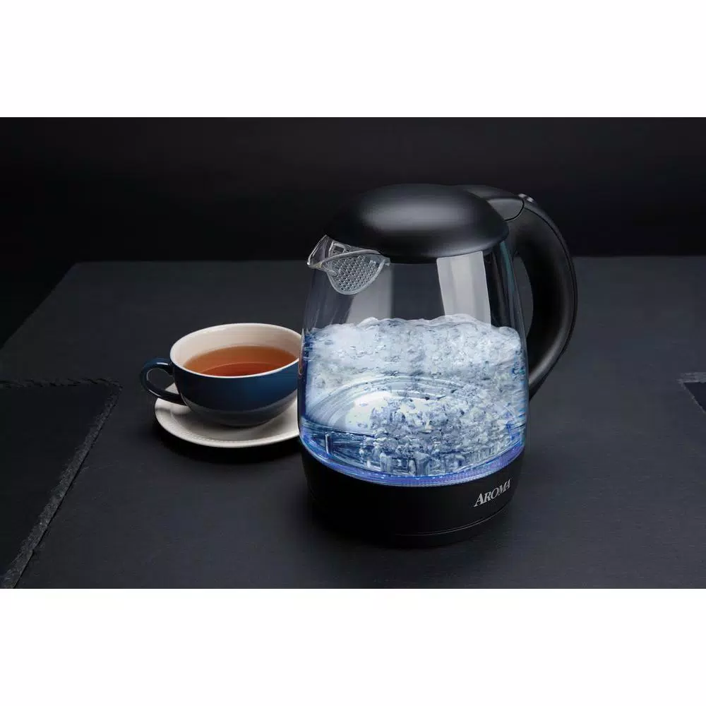 Electric Kettles AROMA 5-Cup Black Glass Corded Electric Kettle With Automatic Shut-Off - Image 6