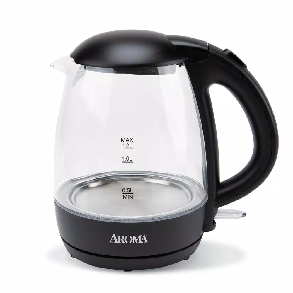 Electric Kettles AROMA 5-Cup Black Glass Corded Electric Kettle With Automatic Shut-Off