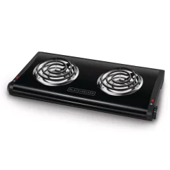 Food Warmers BLACK+DECKER 2-Burner 12 In. Black Hot Plate With Temperature Controls