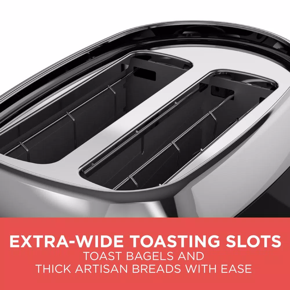 Toasters BLACK+DECKER 2-Slice Black Wide Slot Toaster With Temperature Control - Image 3