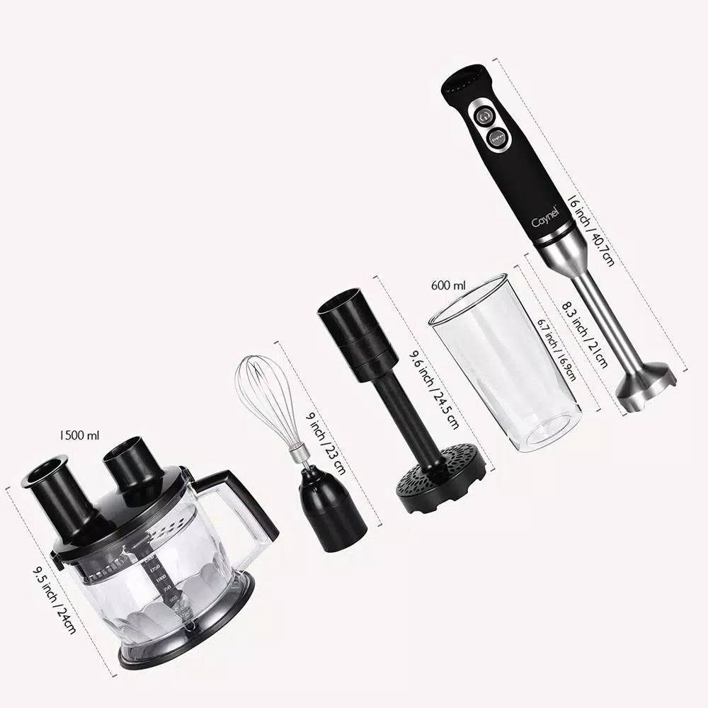 Blenders Boyel Living 8-Speed 500-Watt Black Stainless Steel Control 6-in-1 Multi-Purpose Immersion Hand Blender Set - Image 2