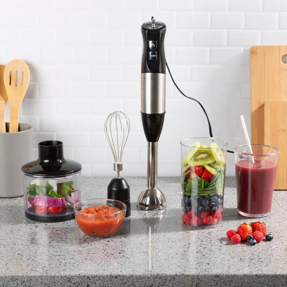 Blenders Classic Cuisine 6-Speed 4-in-1 Black Immersion Blender With Chopper And Whisk Attachment - Image 7