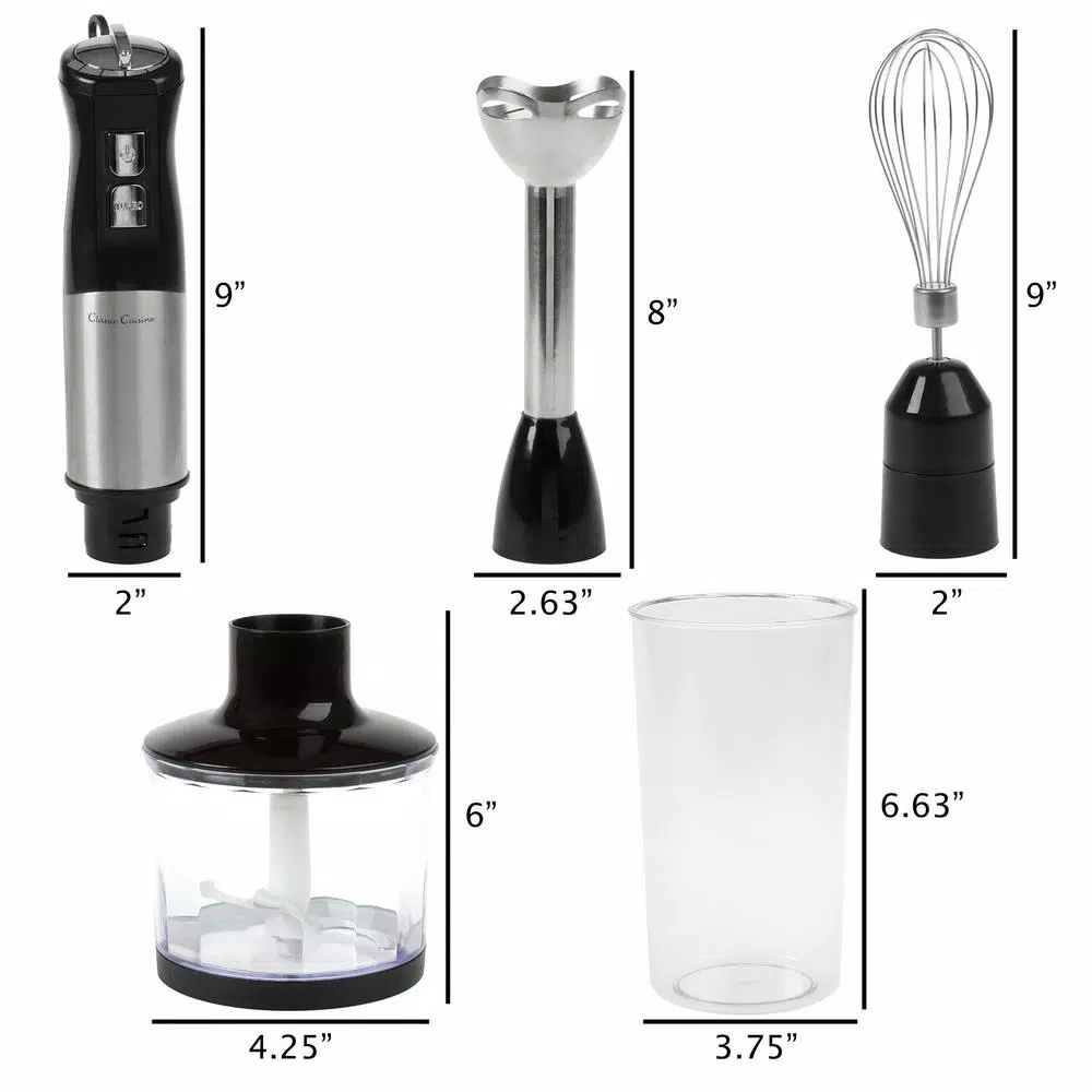Blenders Classic Cuisine 6-Speed 4-in-1 Black Immersion Blender With Chopper And Whisk Attachment - Image 2