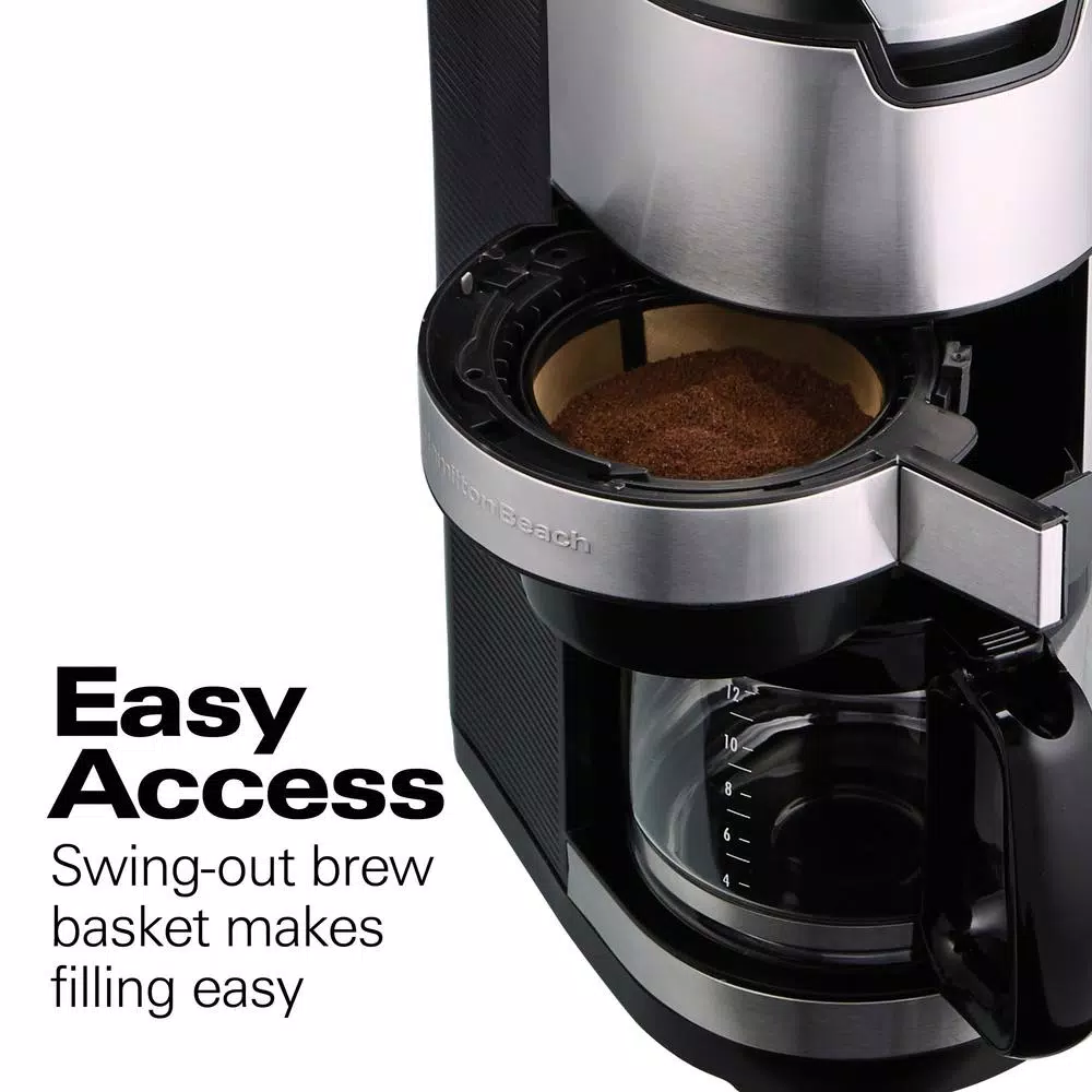 Coffee Makers Hamilton Beach 12-Cup Black Programmable Grind And Brew Coffee Maker - Image 5