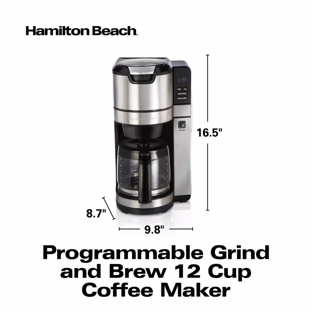 Coffee Makers Hamilton Beach 12-Cup Black Programmable Grind And Brew Coffee Maker - Image 3