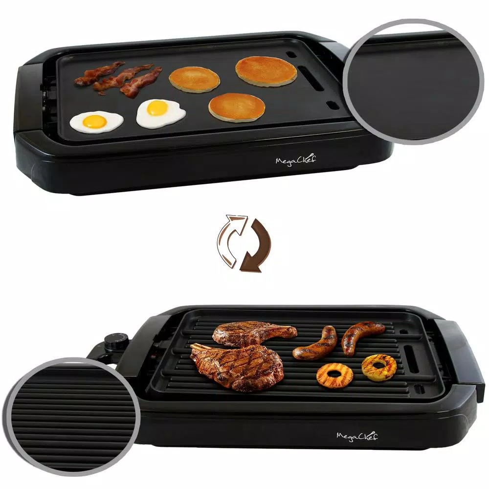 Electric Skillets & Indoor Grills MegaChef 165 Sq. In. Black Reversible Indoor Grill And Griddle - Image 3