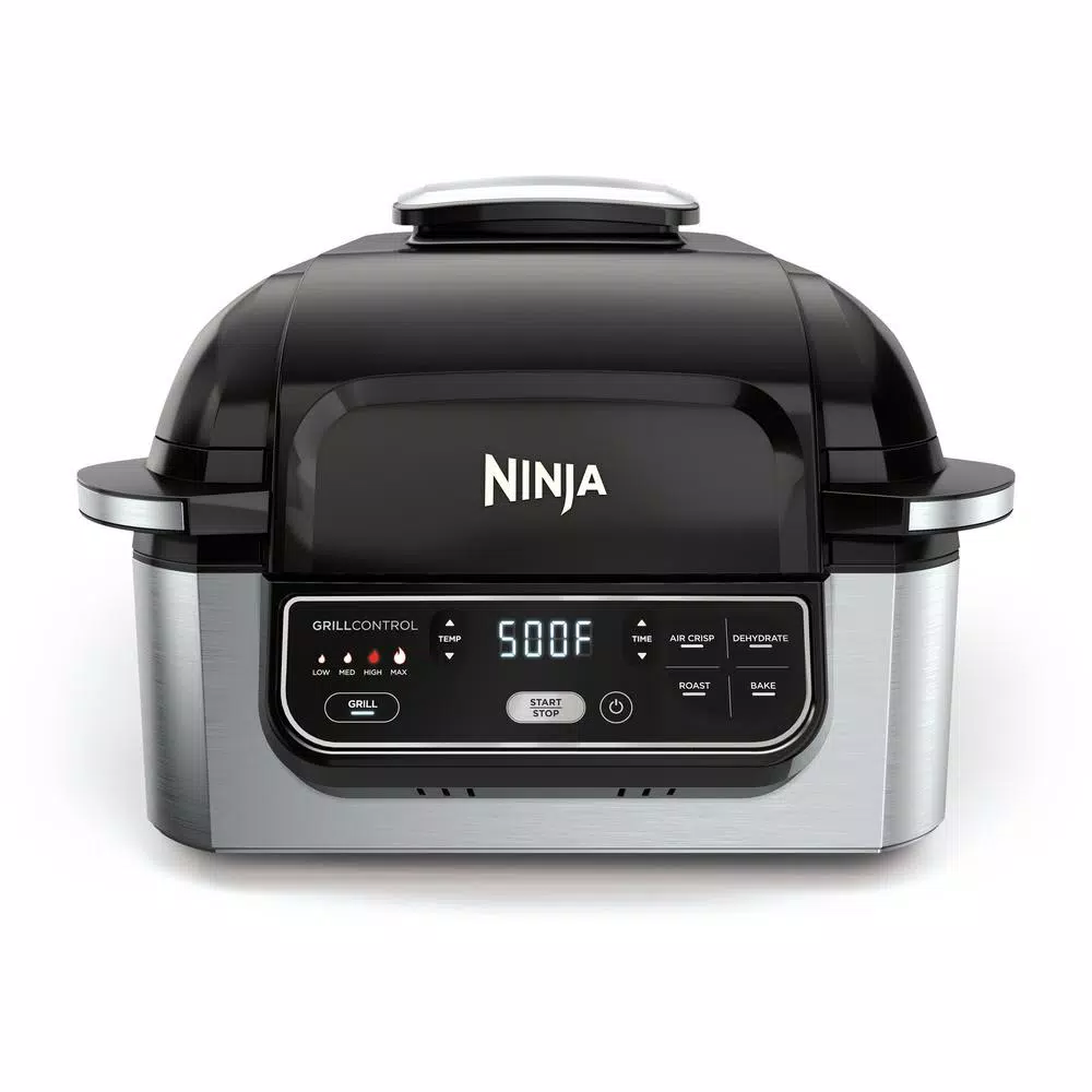 Electric Skillets & Indoor Grills NINJA Foodi 5-in-1 Black Stainless Indoor Grill With 4 Qt. Air Fryer, Roast, Bake, Dehydrate And Cyclonic Grilling Technology