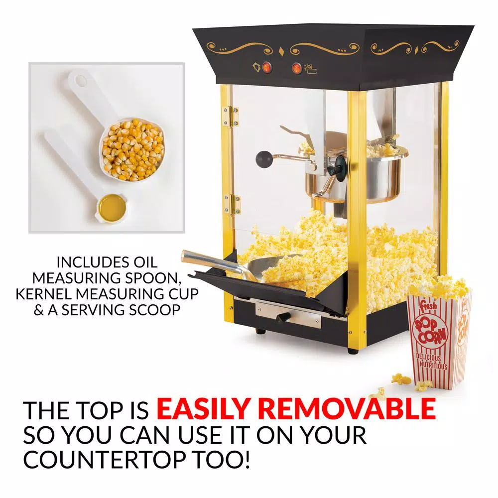 Popcorn Machines Nostalgia Vintage 8 Oz. Black Popcorn Machine With Cart - Image 3