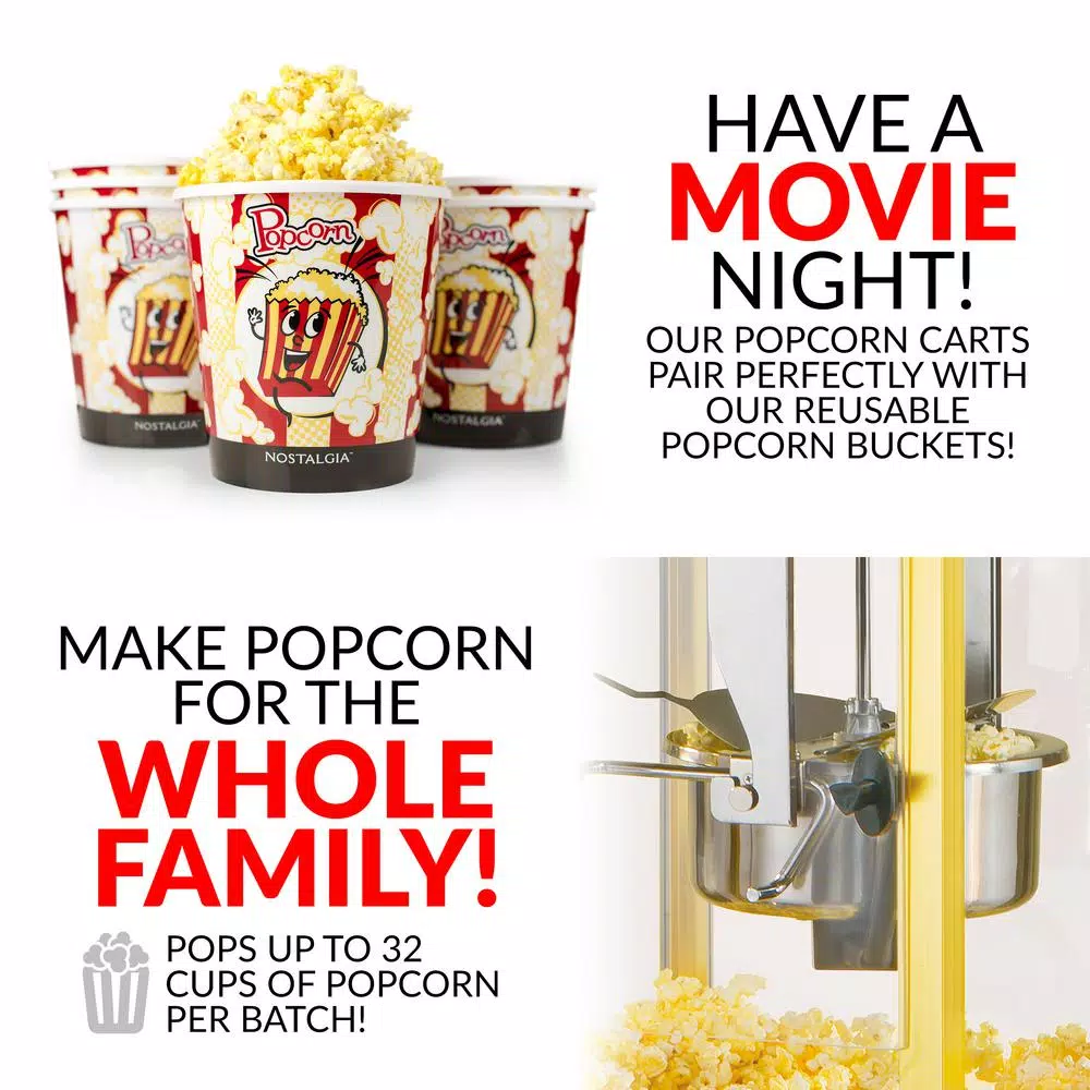 Popcorn Machines Nostalgia Vintage 8 Oz. Black Popcorn Machine With Cart - Image 6