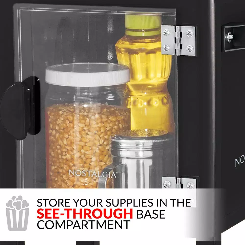 Popcorn Machines Nostalgia 300 W 2.5 Oz. Black Popcorn Cart With 5 Qt. Popcorn Bowl - Image 5