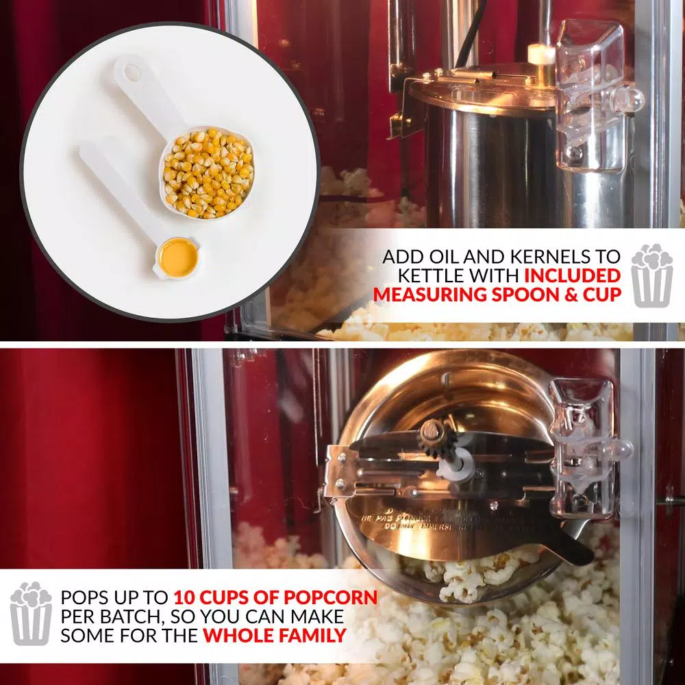 Popcorn Machines Nostalgia 300 W 2.5 Oz. Black Popcorn Cart With 5 Qt. Popcorn Bowl - Image 3