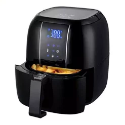 Air Fryers Ovente 3.2 Qt. Black Air Fryer Grill Pan And Non-Stick Frying Basket Auto Shut-Off 6 Cooking Presets Touch Sensor