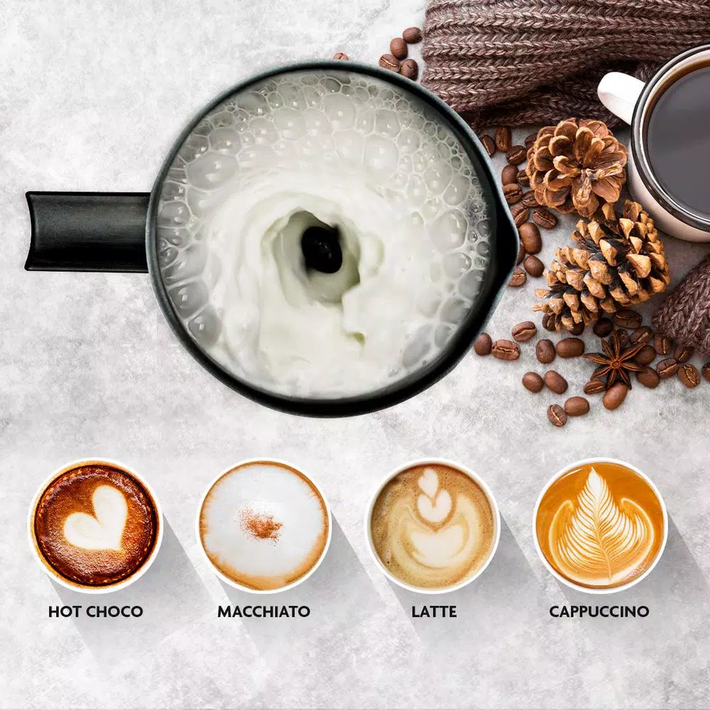 Coffee Makers Ovente 8.1 Oz. Black Stainless Steel Electric Milk Frother 3 In 1-Warming, Heating And Frothing, See Through Lid - Image 7