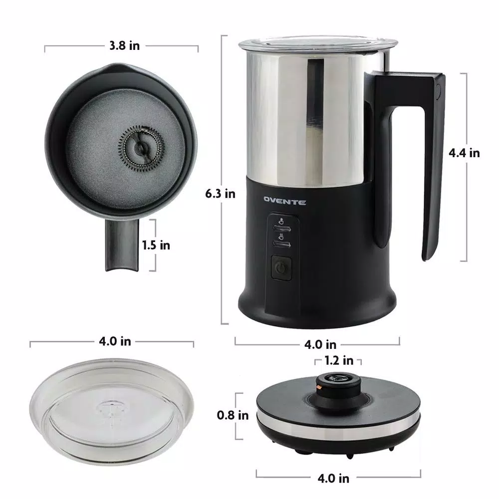 Coffee Makers Ovente 8.1 Oz. Black Stainless Steel Electric Milk Frother 3 In 1-Warming, Heating And Frothing, See Through Lid - Image 5