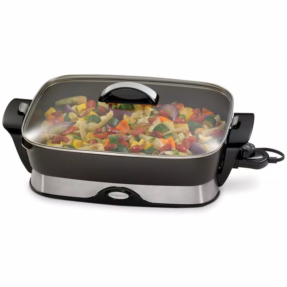 Electric Skillets & Indoor Grills Presto 16 In. X 12 In. (118 Sq. In.) Black Cast Aluminum Foldaway Electric Skillet With Glass Lid - Image 3