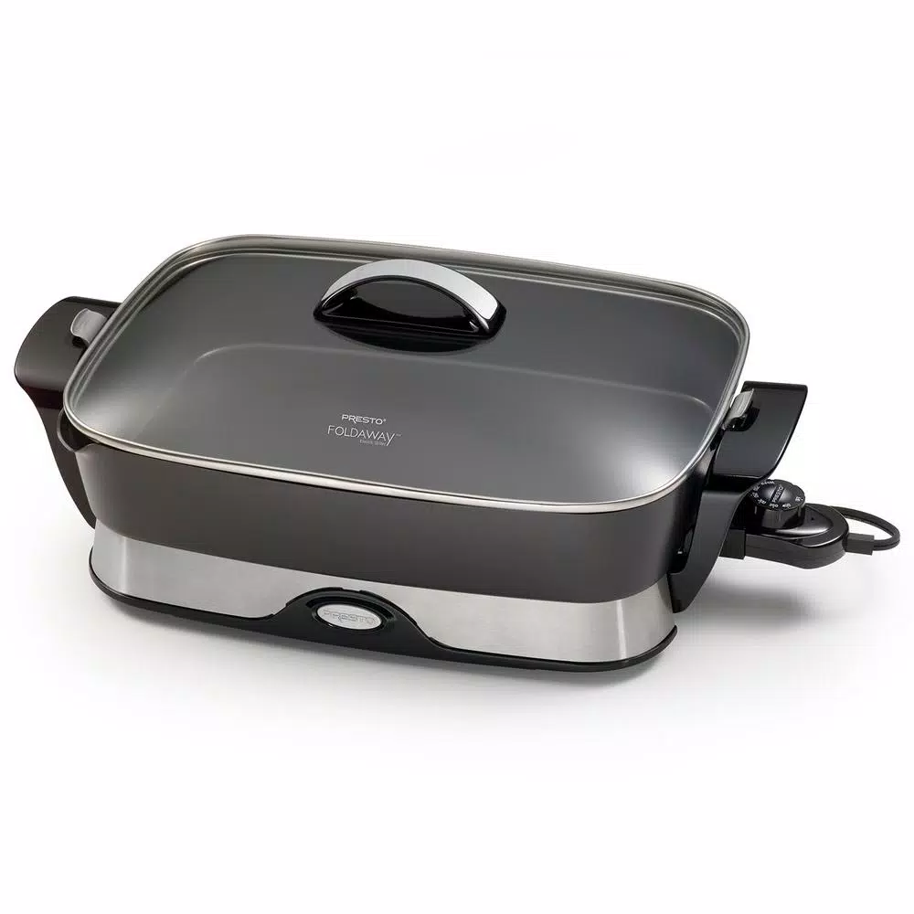 Electric Skillets & Indoor Grills Presto 16 In. X 12 In. (118 Sq. In.) Black Cast Aluminum Foldaway Electric Skillet With Glass Lid