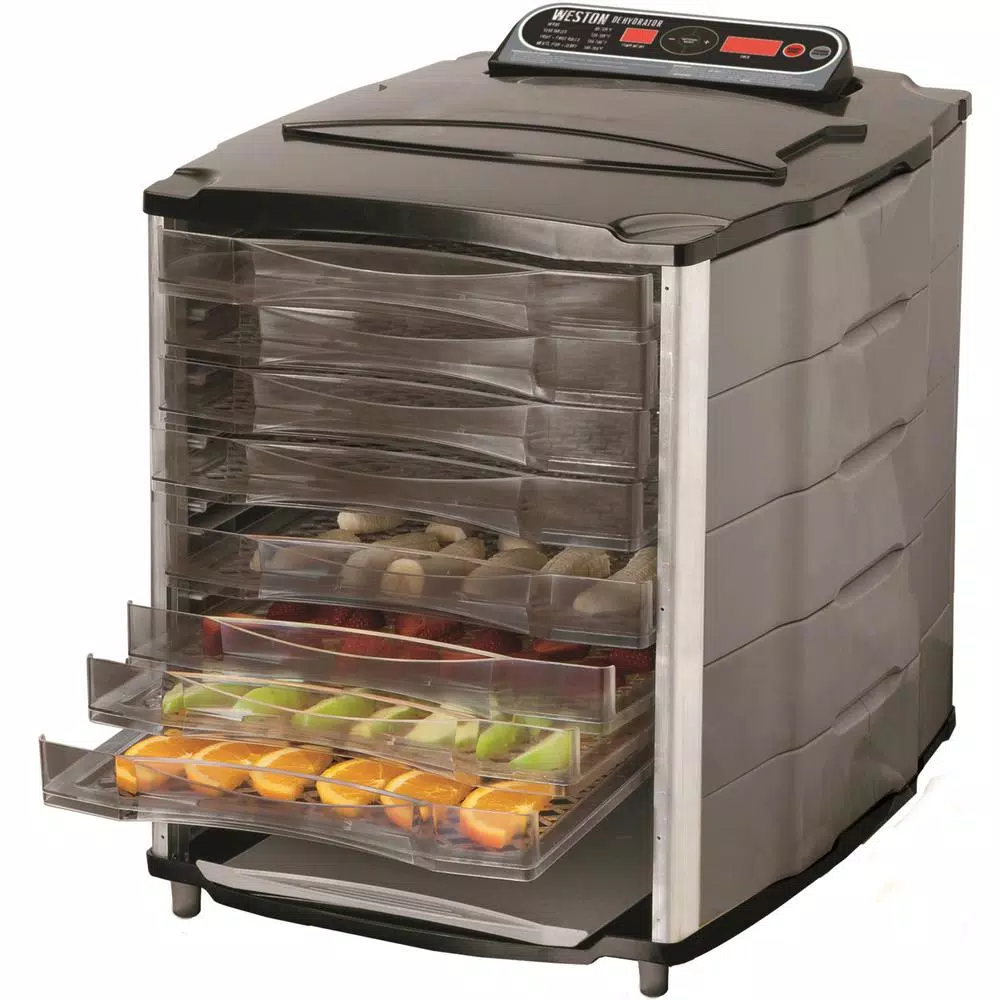 Food Processing Weston 10-Tray Black And Silver Food Dehydrator With Temperature Display - Image 4