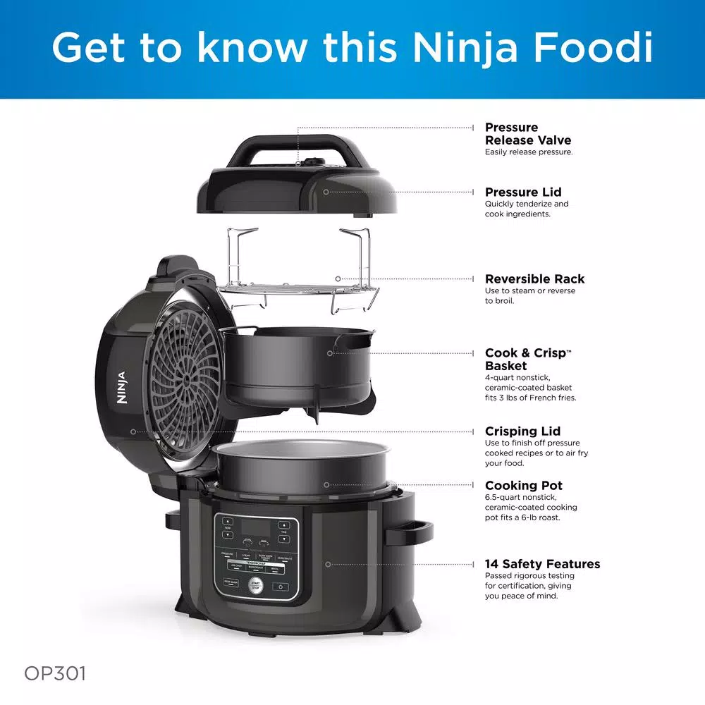 Cookers NINJA Foodi 6.5 Qt. Black Stainless Electric Pressure Cooker With Tender Crisp Technology - Image 6