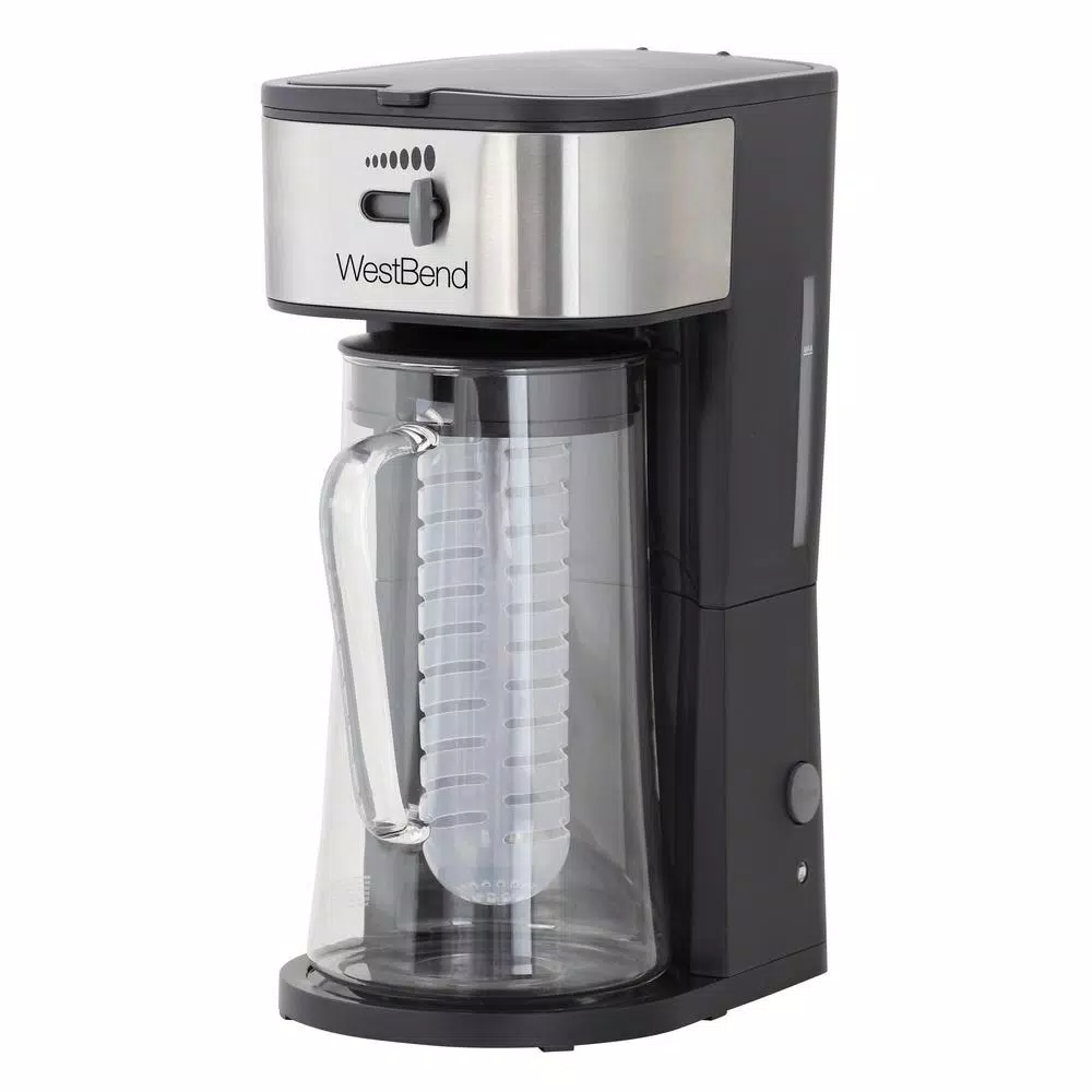 Coffee Makers West Bend 2.75 Qt. Black Iced Tea Or Iced Coffee Maker 10-Cups Includes Infusion Tube To Customize Flavor Features Auto Shut-Off