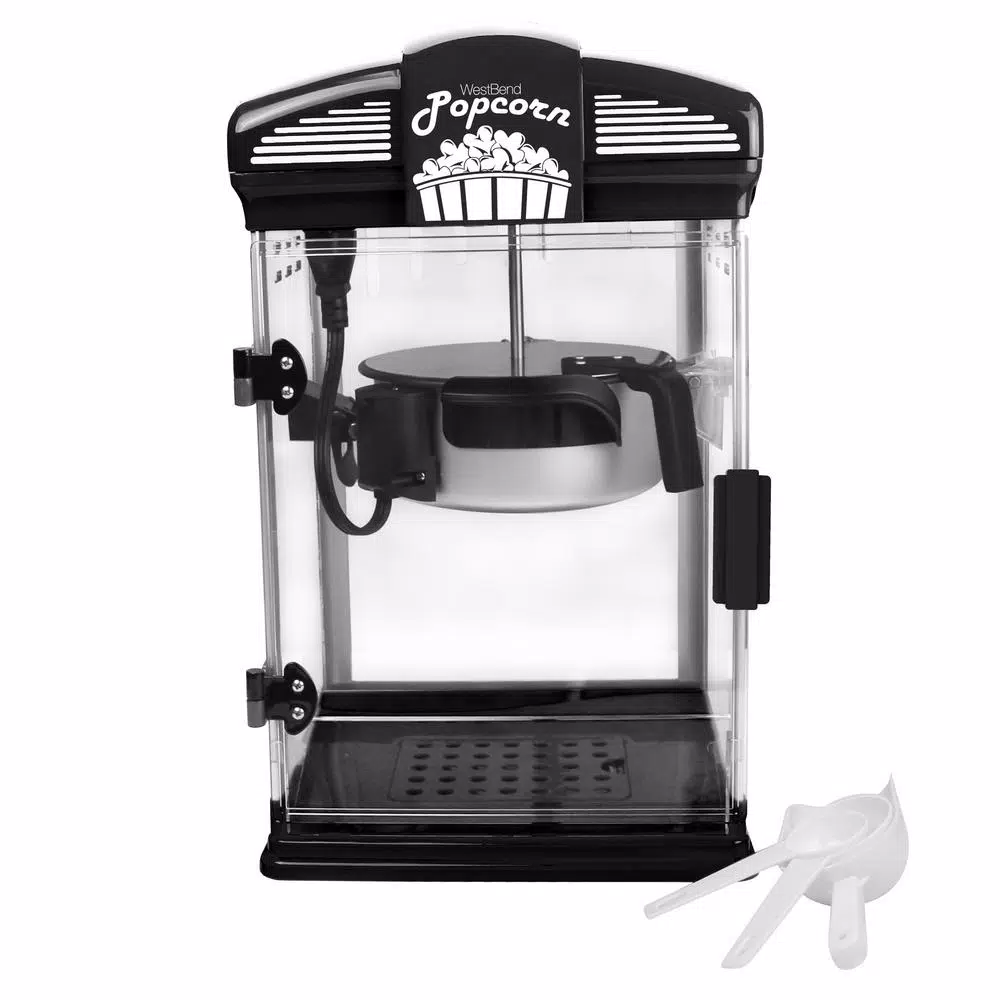 Popcorn Machines West Bend 4-Quart Black Hot Oil Movie Theater Style Popcorn Popper Machine With Nonstick Kettle Includes Measuring Cup And Scoop
