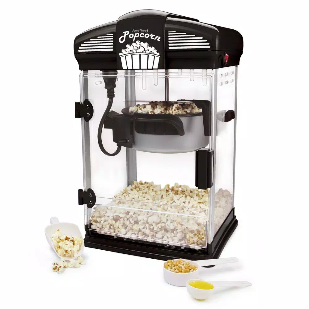 Popcorn Machines West Bend 4-Quart Black Hot Oil Movie Theater Style Popcorn Popper Machine With Nonstick Kettle Includes Measuring Cup And Scoop - Image 2