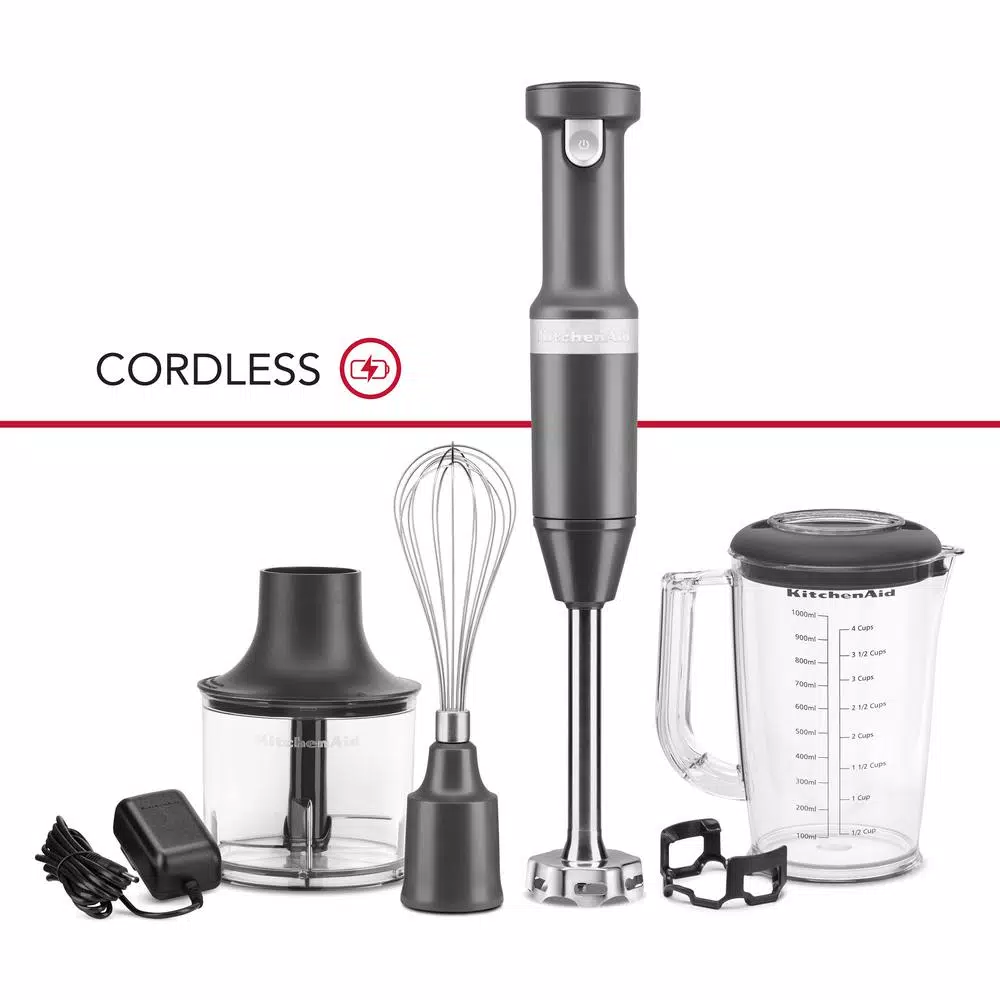 Blenders KitchenAid Cordless Variable Speed Charcoal Grey Hand Blender With Chopper And Whisk Attachment