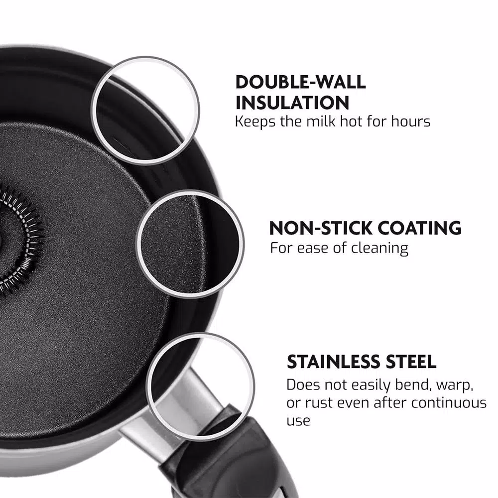 Coffee Makers Ovente 1.25-Cup Chrome Electric Double Wall Stainless Steel Milk Frother, Frothing & Heating Whisks, Espresso Machine Latte - Image 6