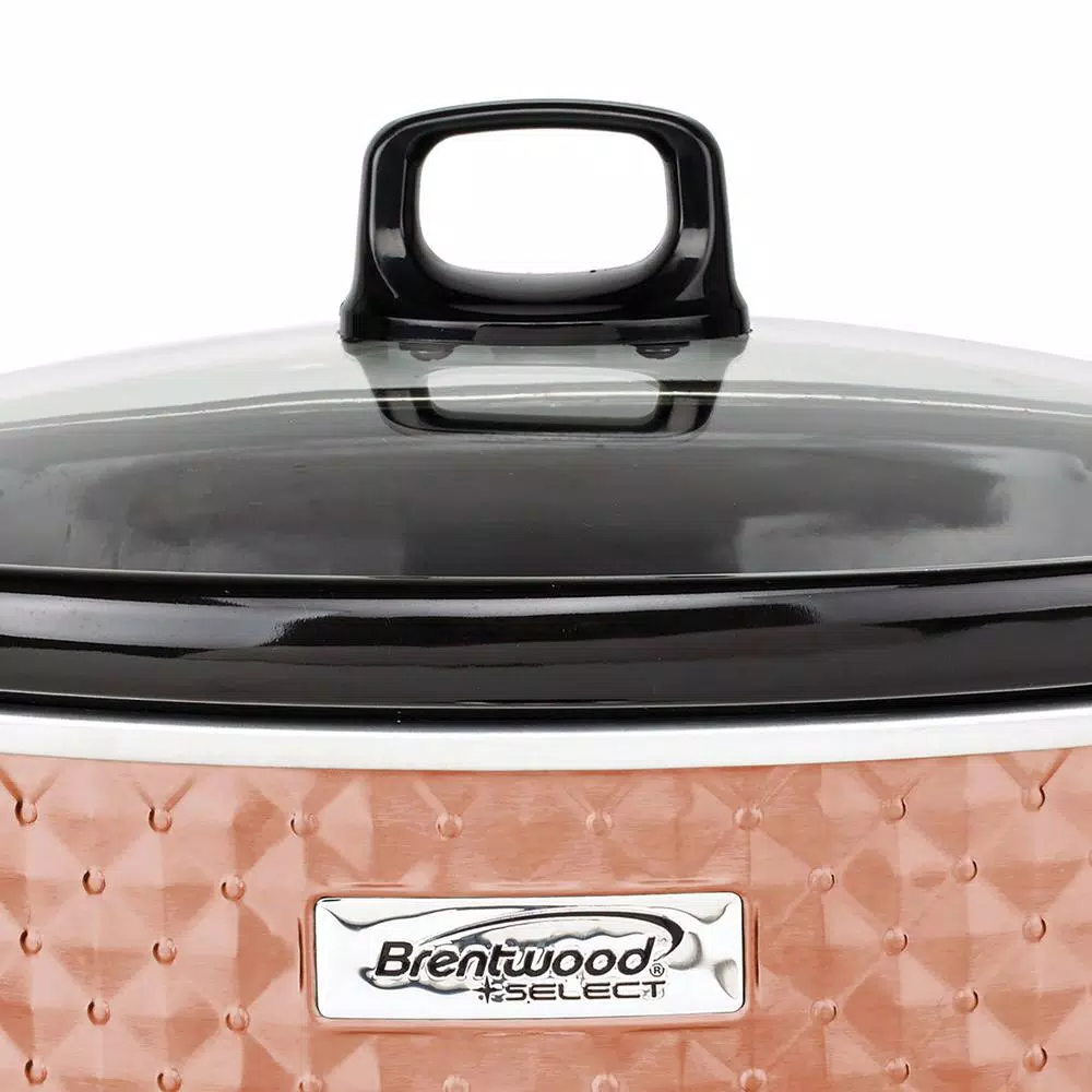 Cookers Brentwood Appliances Diamond 7 Qt. Copper Slow Cooker With Tempered Glass Lid - Image 4