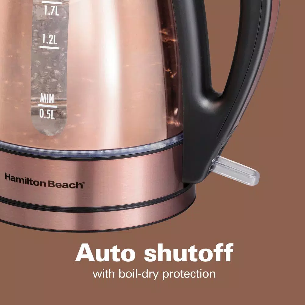 Electric Kettles Hamilton Beach 7-Cup Copper Glass Cordless Electric Kettle - Image 4