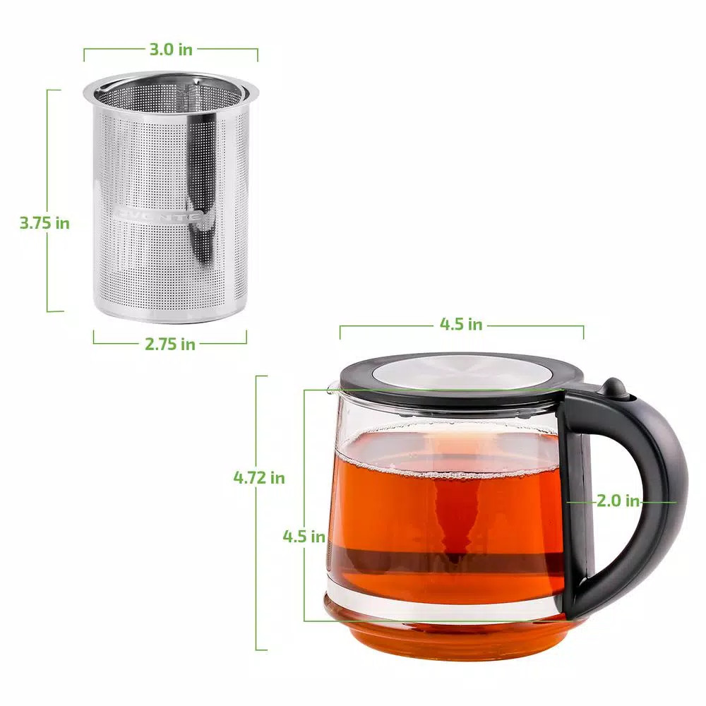 Electric Kettles Ovente 3.4-Cup Black Glass Tea Kettle With Tea Infuser For Loose-Leaf Tea, Compatible With KG612S (FGK27B) - Image 3