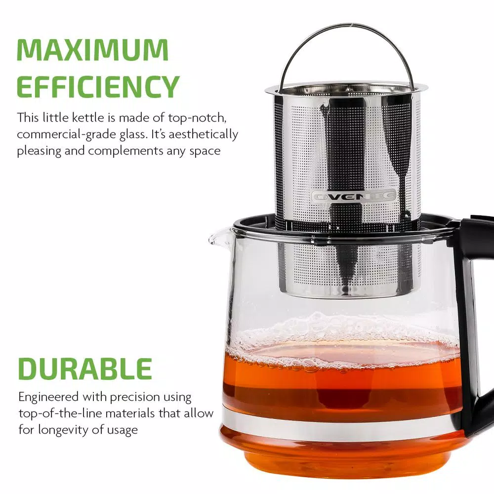 Electric Kettles Ovente 3.4-Cup Black Glass Tea Kettle With Tea Infuser For Loose-Leaf Tea, Compatible With KG612S (FGK27B) - Image 7
