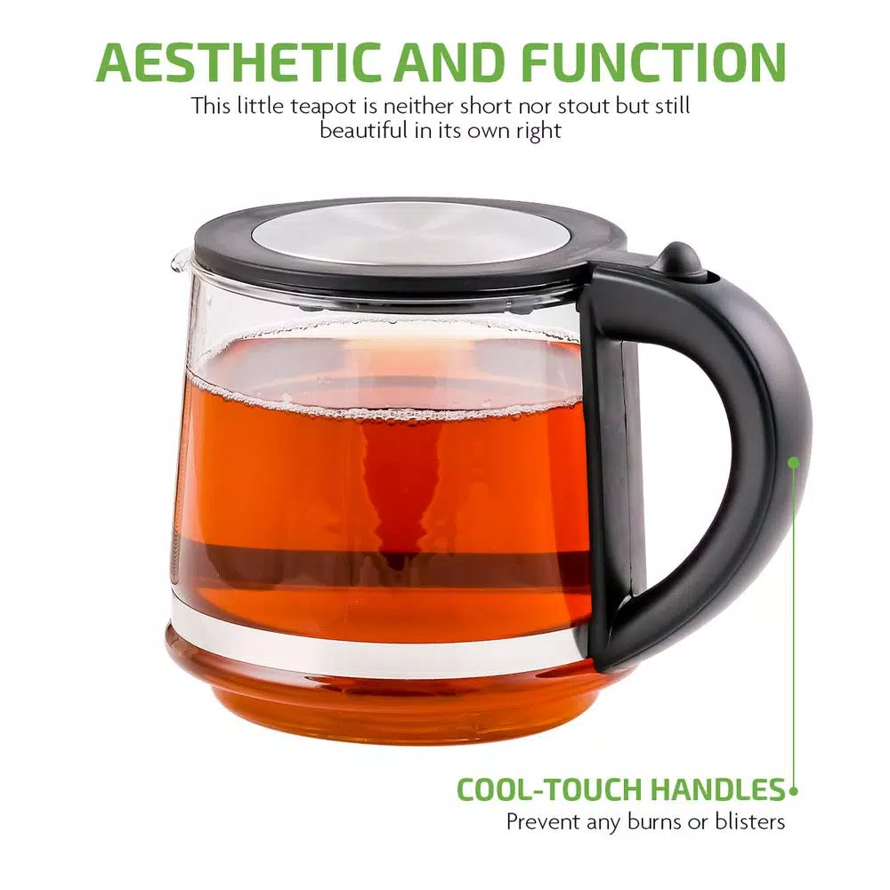 Electric Kettles Ovente 3.4-Cup Black Glass Tea Kettle With Tea Infuser For Loose-Leaf Tea, Compatible With KG612S (FGK27B) - Image 8