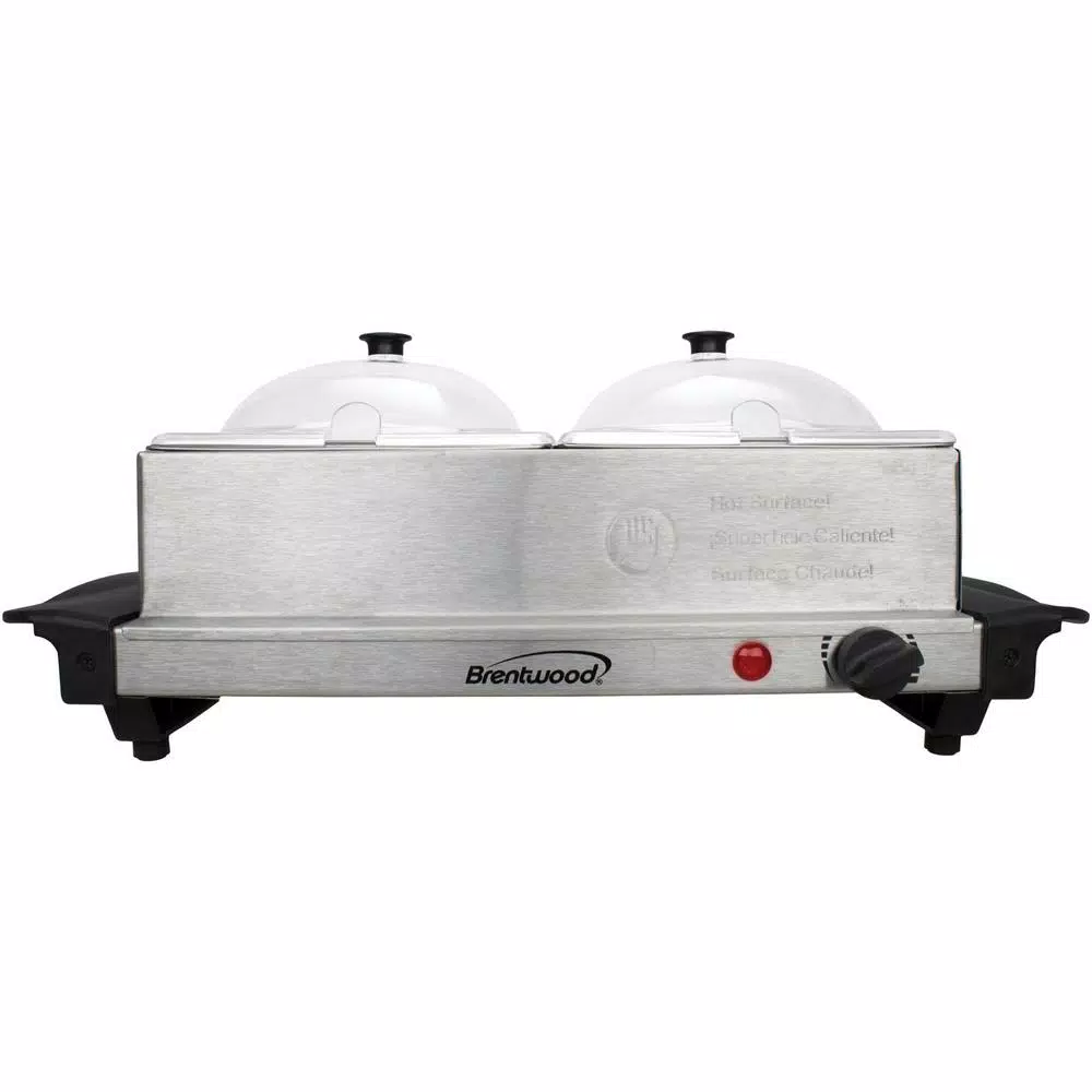 Food Warmers Brentwood 3 Qt. Metallic 2-Pan Buffet Server With Warming Tray