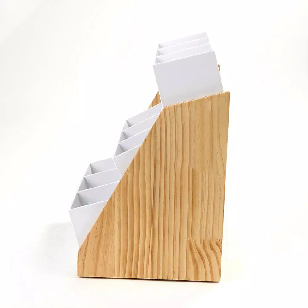 Coffee Makers Mind Reader 9-Compartment White Condiment Organizer With Wood Base - Image 5