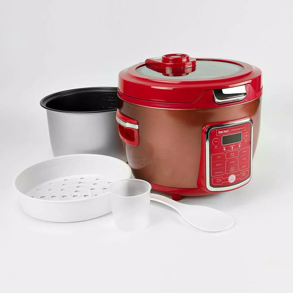 Cookers AROMA 20-Cup Red Rice Cooker With Glass Lid - Image 4