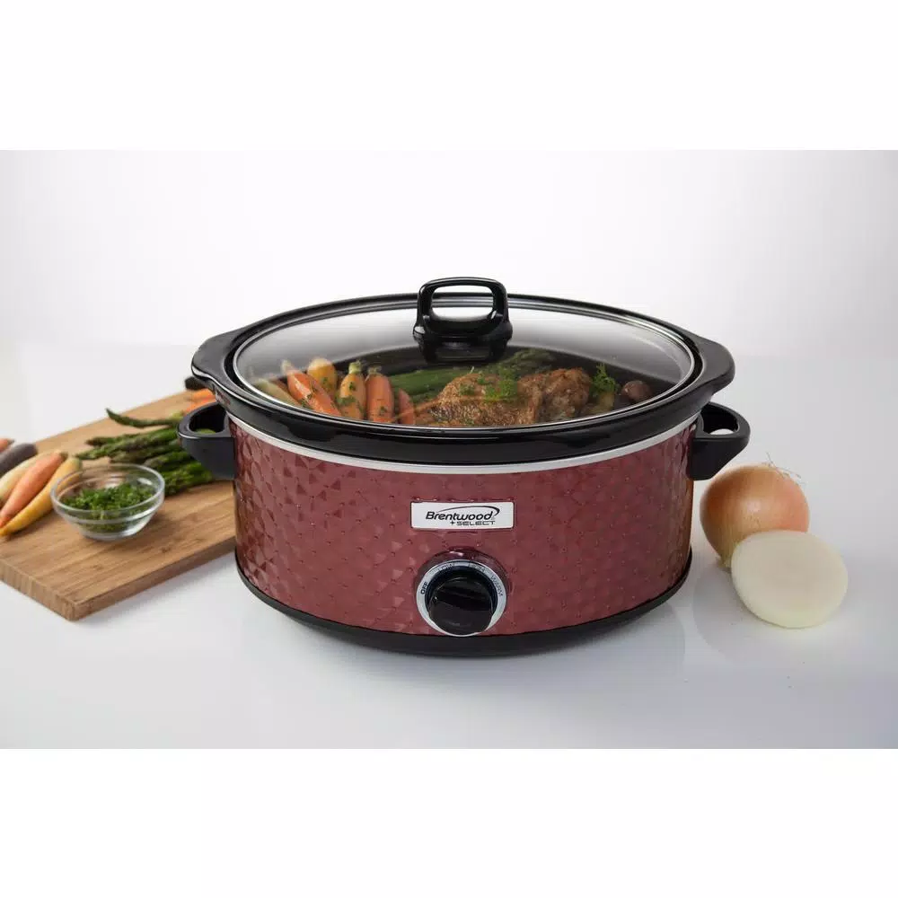Cookers Brentwood Appliances Diamond 7 Qt. Red Slow Cooker With Tempered Glass Lid - Image 7