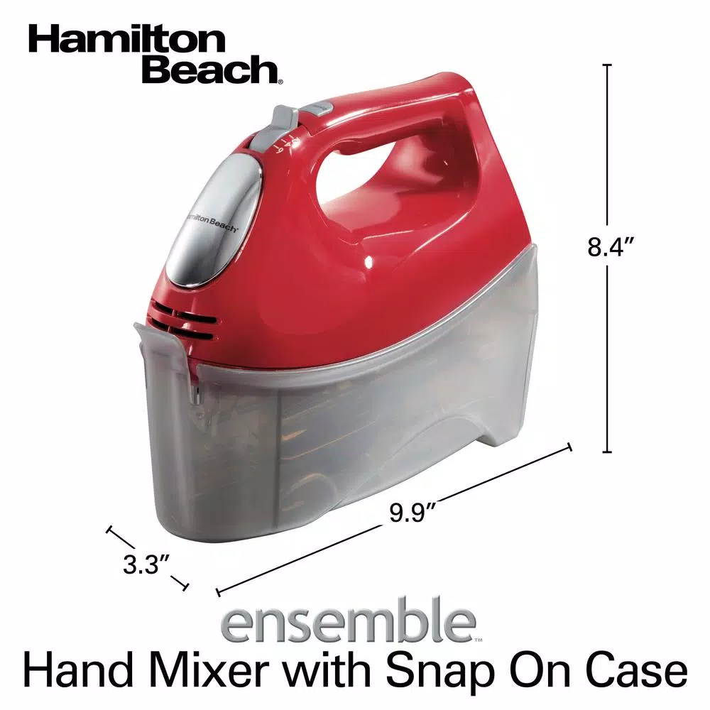 Mixers Hamilton Beach Ensemble 6-Speed Red Hand Mixer With Snap-On Case - Image 2
