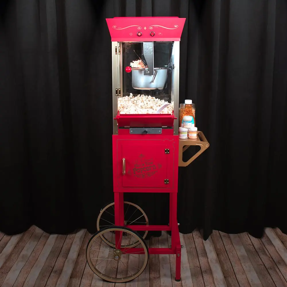 Popcorn Machines Nostalgia Vintage 600-Watt 8 Oz. Oil Red Popcorn Machine With Cart - Image 2