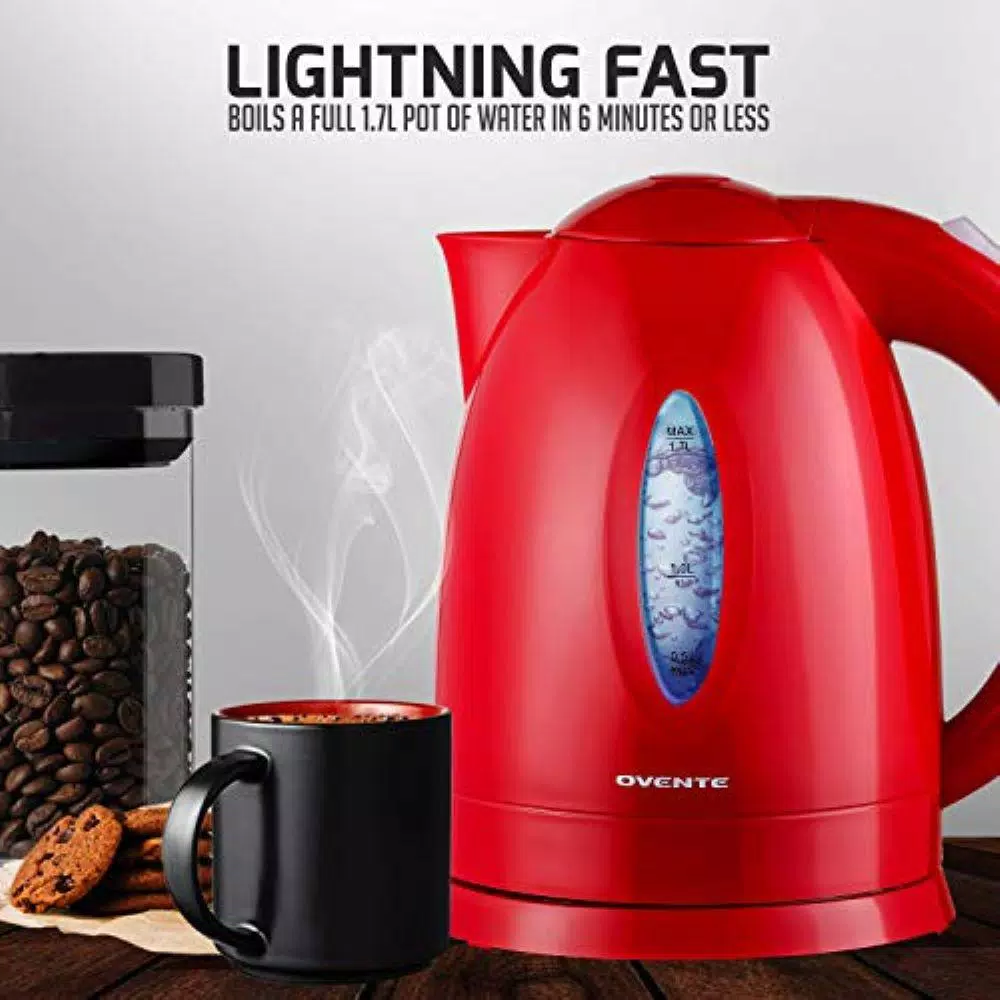 Electric Kettles Ovente KP72R 7-Cup Red BPA Free Electric Kettle With Auto Shut-Off And Boil-Dry Protection - Image 7