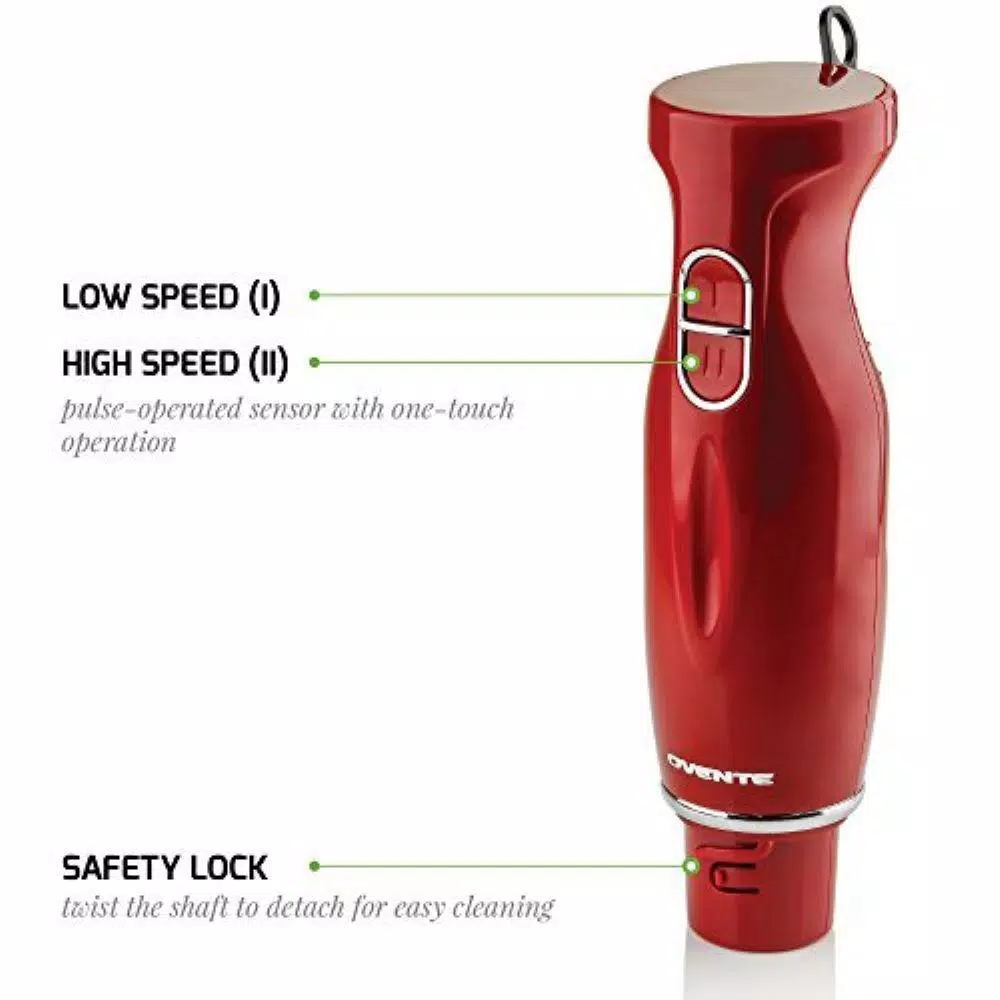 Blenders Ovente Immersion Blender, Stainless Steel Blades, 300W Multipurpose Hand Mixer, 2-Speed Settings, Red (HS560R) - Image 4