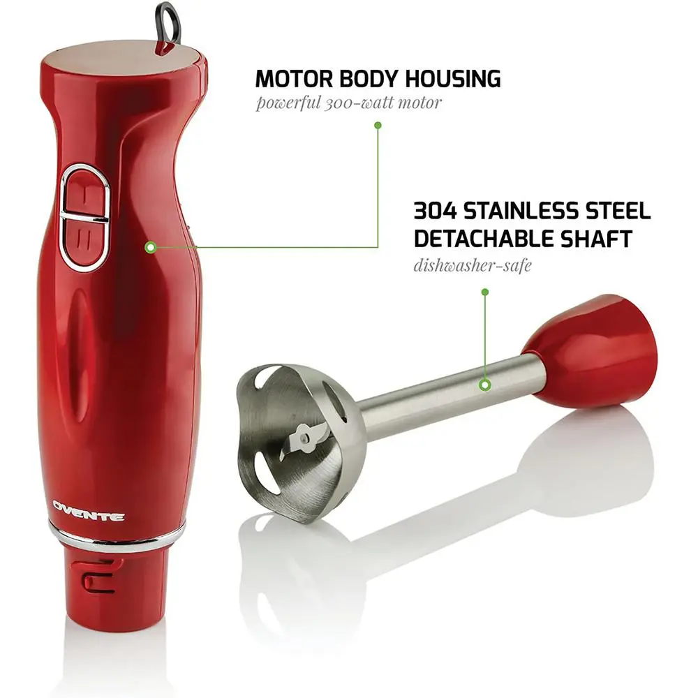 Blenders Ovente Immersion Blender, Stainless Steel Blades, 300W Multipurpose Hand Mixer, 2-Speed Settings, Red (HS560R) - Image 6
