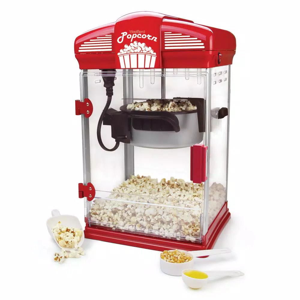 Popcorn Machines West Bend 4-Quart Red Hot Oil Movie Theater Style Popcorn Popper Machine With Nonstick Kettle Includes Measuring Cup And Scoop - Image 2