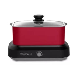 Cookers West Bend 5 Qt. Red Non-Stick Versatility Slow Cooker With 5-Temperature Settings Includes Travel Lid And Thermal Tote