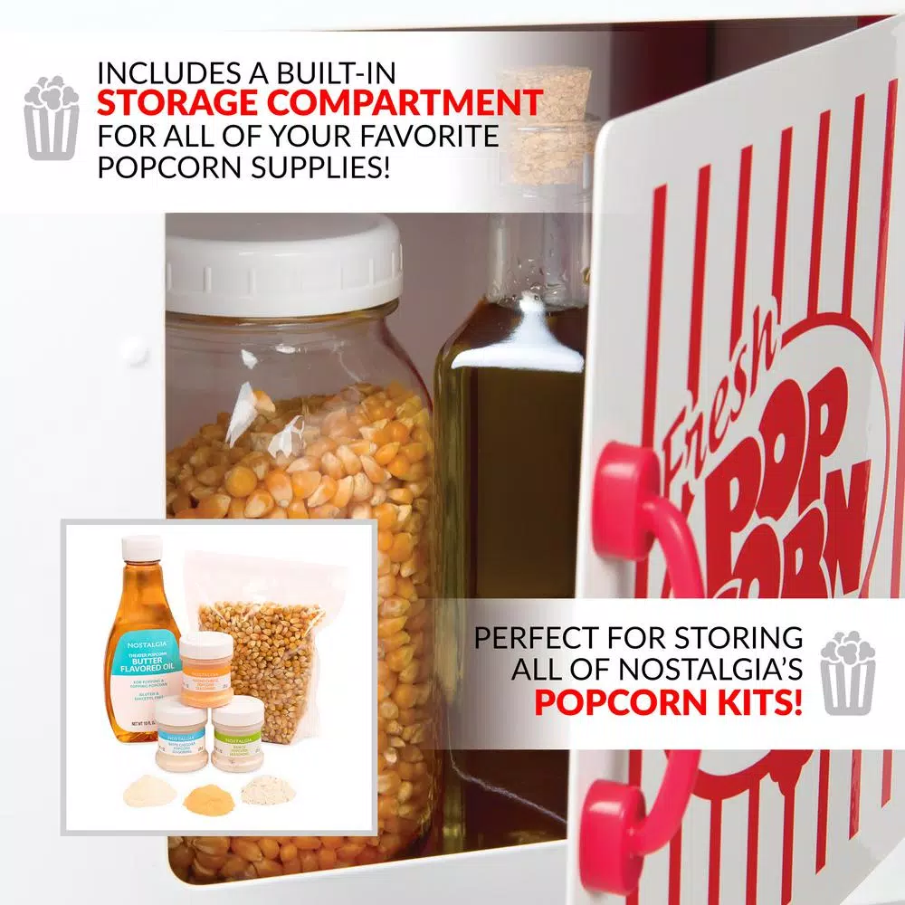 Popcorn Machines Nostalgia 380 W 2.5 Oz. Red Hot Air Popcorn Cart With Easy Mobility - Image 4