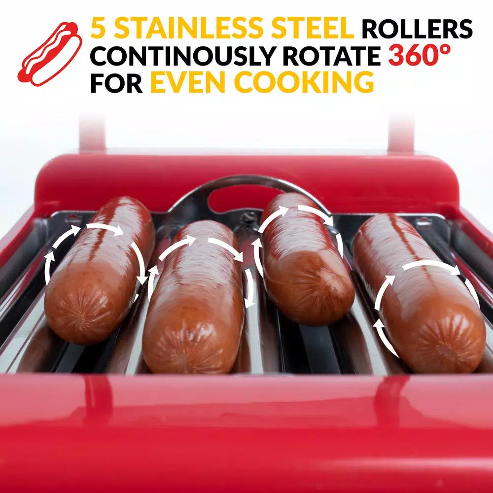 Electric Skillets & Indoor Grills Nostalgia Red 8-Hot Dog Roller And 6-Bun Warmer - Image 5