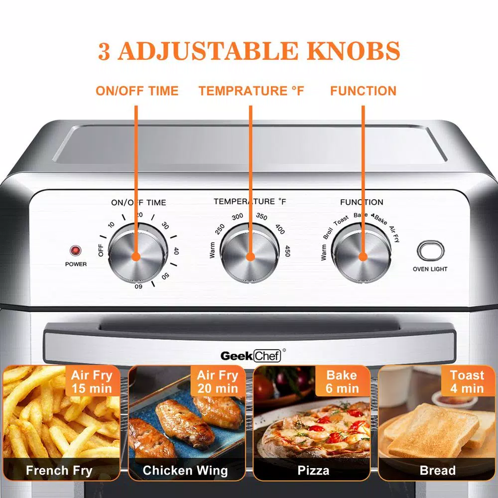 Air Fryers Boyel Living 19 Qt. Silver Stainless Steel Air Fryer Toaster Oven With Roast, Bake, Broil, Reheat, Accessories & Recipes Included - Image 6
