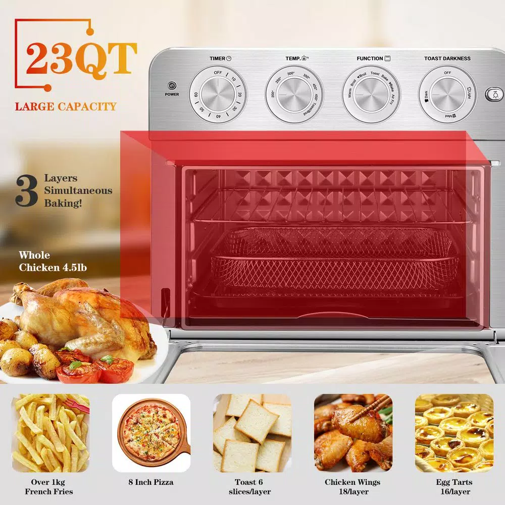 Air Fryers Boyel Living 24 Qt. Silver Stainless Steel Air Fryer Toaster Oven With Roast, Bake, Broil, Reheat, Accessories And Cookbook Included - Image 5
