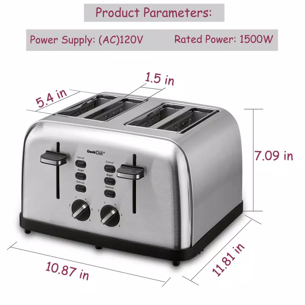 Toasters Boyel Living 1500 W 4-Slice Silver Wide Slot Toaster With Dual Control Panels - Image 5